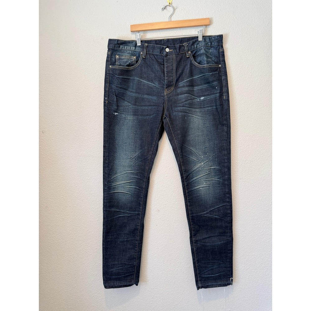 mnml Mens Dark Wash Distressed Slim Fit Stretch Denim Jeans Size 40 Button Fly